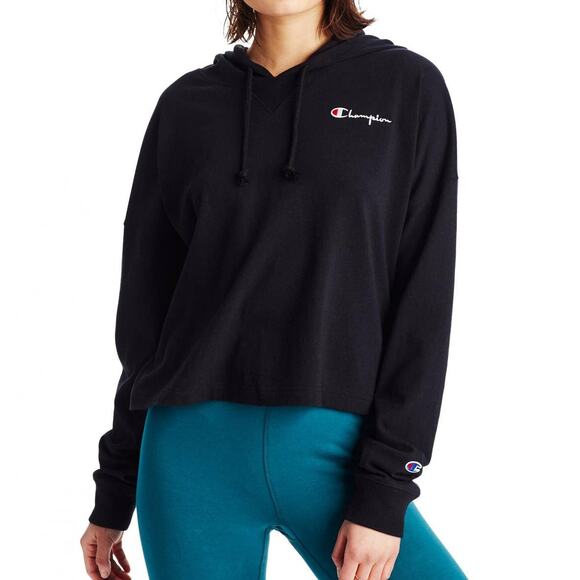 NEW Champion Women’s Oversized Hoodie Black Logo Pullover Size Small - Picture 1 of 7